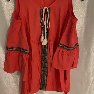 Coral cold shoulder blouse